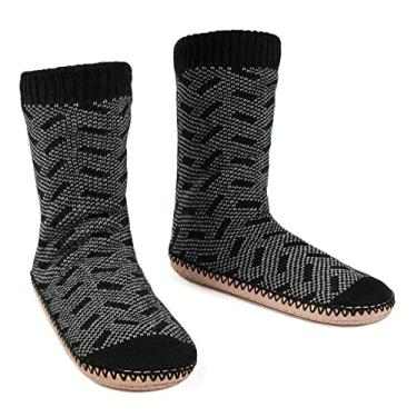 Imagem de Meias de tricô masculinas macias e aconchegantes com manteiga de karité + sola antiderrapante, Black/Grey, L 14-15