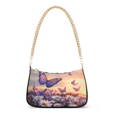 Imagem de CEBUGI Bolsas transversais femininas bolsa de ombro borboletas margaridas brancas bolsa clutch elegante com alça de corrente