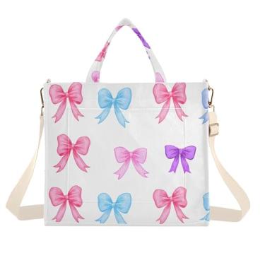 Imagem de Burbuja Sacola feminina com laços coloridos, bolsa tiracolo de veludo cotelê para compras, trabalho, viagens, C259, Medium