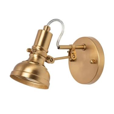 Imagem de Luminária de parede dourada giratória para interiores, estilo retrô, com foco ajustável, ideal para leitura e decoração vintage industrial. Perfeita para cabeceira em metal latão com lâmpada