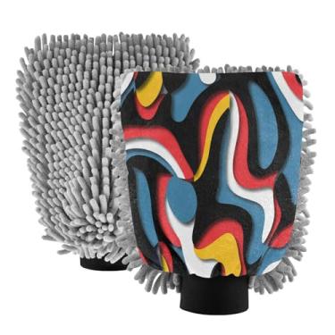 Imagem de STAYTOP Luvas de lavagem de carro de cores coloridas, 2 peças, luvas de microfibra de chenille, sem arranhões, panos de esponja de lavagem ultra absorventes para carros, limpeza doméstica - G