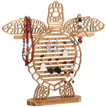 Imagem de Suporte de exibição de joias de tartaruga, suporte de brinco de animal criativo de madeira com armazenamento de divisória, organizador exclusivo para anéis, colares, pulseiras, decoração de mesa