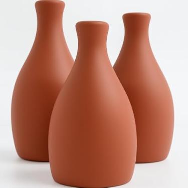 Imagem de Kit Trio 3 Vasos Decorativos Cerâmica Enfeite Decoração Elegante Casa Rack Conjunto Decorado Loja Estante Sala Cozinha(TERRACOTTA)