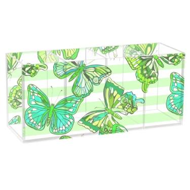Imagem de Burbuja Porta-canetas de acrílico verde borboletas em 4 compartimentos, suporte de lápis transparente para pincéis de maquiagem fixos, acessórios de mesa de escritório em casa