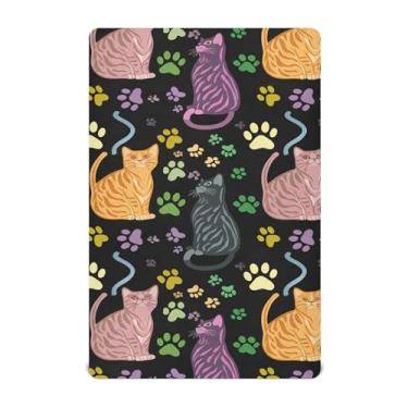 Imagem de Burbuja Lençol de berço com estampa de gatos com patas para meninos e meninas, lençol com elástico 71 x 132 cm para colchões de berço padrão e infantil, macio e respirável