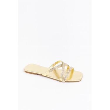 Imagem de Sandália Rasteira Feminina Tiras De Strass Cruzado Casual 04 - Femmy, 