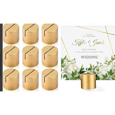 Imagem de 24 peças de suportes de número de mesa, porta-cartões de madeira, suportes de números de mesa dourados, suporte de cartão cilíndrico para festa de casamento, escritório, restaurante, eventos