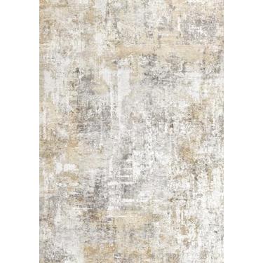 Imagem de Tapete de entrada lavável de 10 x 15 cm – Tapete de área pequena antiderrapante para cozinha, quarto, sala de estar, escritório – Tapete moderno abstrato neutro com suporte de borracha (cinza dourado)