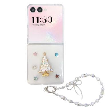 Imagem de Yohulod Capa fofa brilhante para Z Flip 7 com corrente, capa de telefone Galaxy Z Flip 7 com design bonito para mulheres e meninas, capa protetora rígida fina para Samsung Galaxy Z Flip 7 branca