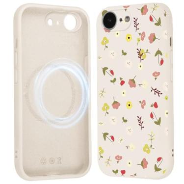 Imagem de FBHGLOA Capa magnética para iPhone 16e de 6,1 polegadas linda capa de telefone com flor, compatível com MagSafe, capa floral moderna estética para mulheres e meninas à prova de choque macio fino TPU