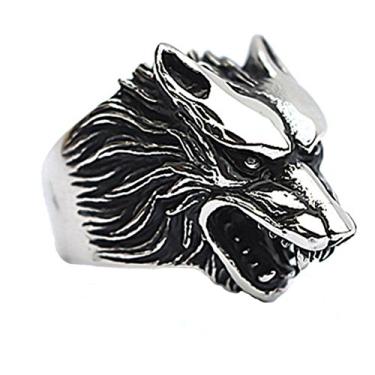 Imagem de HIJONES Anel masculino com cabeça de lobo de aço inoxidável 316l, Aço inoxidável, metal