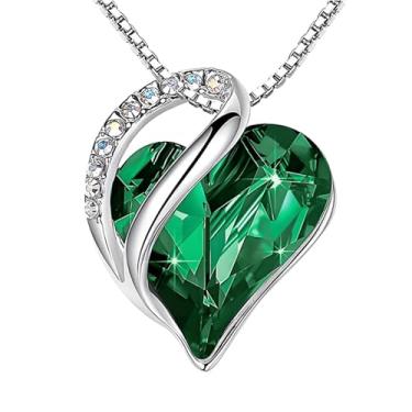 Imagem de RLHRNDE Colares de coração de strass para mulheres, delicados, infinito, amor, pedra do mês de nascimento, coração, pingente de cristal, aniversário, Natal, Dia das Mães, presentes para mulheres