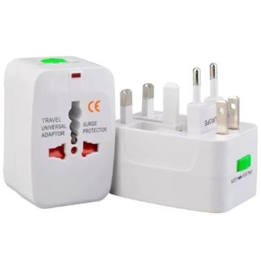 Imagem de Adaptador de Tomada Universal Para Viagem Padrão Internacional Europa UK Asia EUA JP AU EU Europeu 3 Pinos Mais de 150 Países Bivolt Trava de Segurança Portátil Ajustável Super PREMIUM