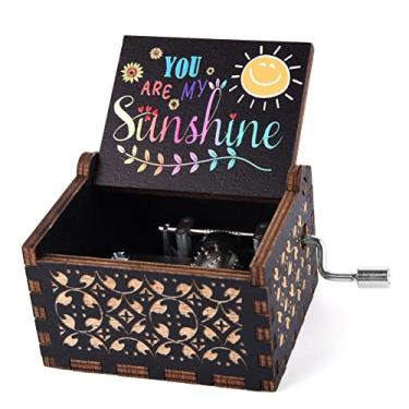 Imagem de UNIQLED Caixas de música de madeira You are My Sunshine gravadas a laser manivela de madeira clássica luz do sol caixa musical presentes para aniversário, Natal, Dia dos Namorados