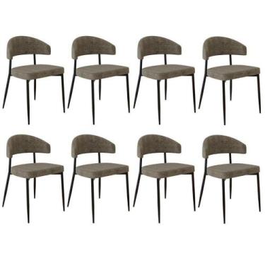 Imagem de Kit 08 Cadeiras Estofada Para Sala De Jantar Serena Preto C01 Linho La