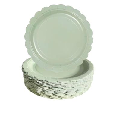 Imagem de NOVIPEROW 100 peças de pratos de papel recortado, pratos de papel verde sálvia de 22 cm, pratos de sobremesa descartáveis resistentes premium para casamento, dia dos namorados, aniversários, chás de