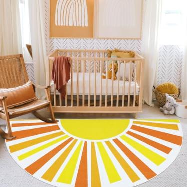 Imagem de Lacomfy Tapete de sol boêmio meio redondo 9,5 x 1,5 m, meio círculo, luz do sol, tapete para quarto de crianças, meninos, meninas, semicírculo, berçário, sala de jogos, tapete de sala de estar para