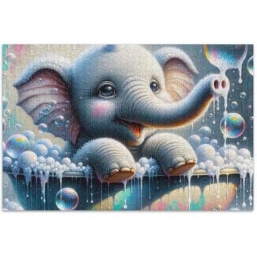 Imagem de Quebra-cabeças fofos de elefante de banho para adultos, 500 peças, arte de brinquedo familiar, quebra-cabeças únicos, presentes engraçados, 51 x 35 cm