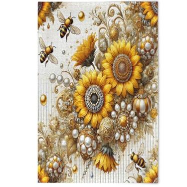 Imagem de Quebra-cabeça floral de abelhas de girassol estético para adultos 1000 peças presentes de quebra-cabeça de jogos tecnológicos para adultos cenário decorativo arte animal, 1000 peças, 75 x 50 cm