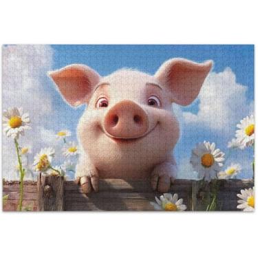 Imagem de Quebra-cabeças personalizados de 1000 peças de margarida de porco para adultos, elefantes brancos, presentes de paisagem, cenário, arte floral, 75 x 40 cm