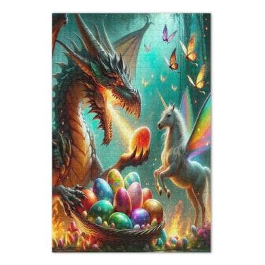 Imagem de Quebra-cabeça dragão unicórnio ovos de Páscoa 500 peças adulto, quebra-cabeça com letras na parte de trás