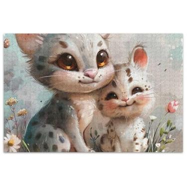 Imagem de Quebra-cabeças de animais fofos de desenhos animados para adultos, 1000 peças, engraçados, engraçados, cenários de inverno, brinquedos de arte para a família