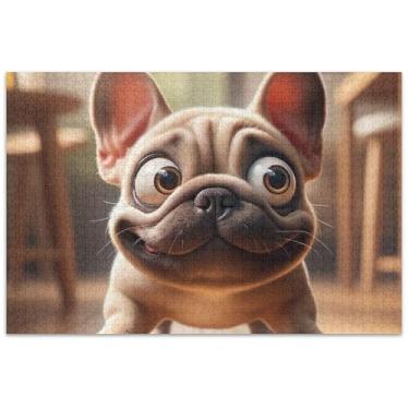 Imagem de Quebra-cabeça engraçado buldogue francês adulto 1000 peças decoração de casa arte divertido quebra-cabeça família elefante branco presentes