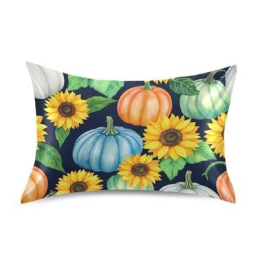 Imagem de Aquarela Abóboras Girassol Cetim Fronhas para Arrefecimento de Cabelo Padrão King Queen Capas de Travesseiros Personalizadas Capa Queen Size 76.2 cm x 50.8 cm