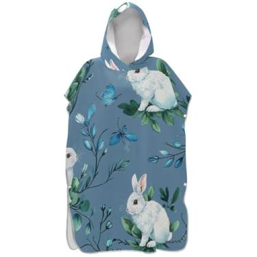 Imagem de Joisal Poncho de surf vestível trocador para adultos toalha de praia com capuz estampado coelho branco flor azul ponchos de praia para homens