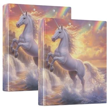 Imagem de Fichário de unicórnio branco do mar, 5 cm com armazenamento, 3 anéis, prancheta, 2 unidades, material escolar universitário