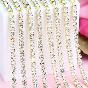 Imagem de Acabamento de corrente de strass de ouro cristal de 3 mm para costura artesanal, corrente de garra de cristal para bricolage copo de strass, roupas, joias, decoração de buquê de festa de casamento