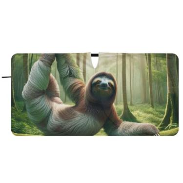 Imagem de Toldo de sol fofo para ioga preguiça engraçado personalizado para para-brisas de carro de caminhão dobrável para janelas dianteiras automotivas, 76 cm x 149 cm