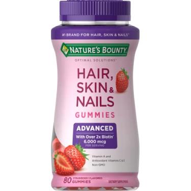 Imagem de Nature's Bounty Optimal Solutions Advanced Cabelo, pele, unhas, 2x biotina, 80 gomas de morango, 40 porções totais
