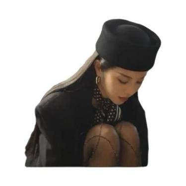 Imagem de Chapéu Beret Vintage De Lã Para Mulheres, Fedoras De Topo Plano, Fasci