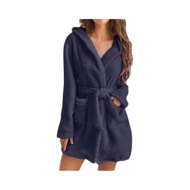 Imagem de Roupão De Banho Feminino De Pelúcia Macia Com Capuz, Quente, Cor Sólid