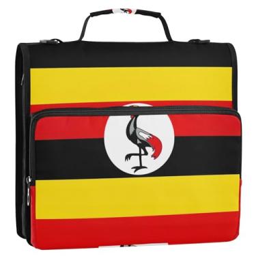 Imagem de Organizador de fichário com zíper bandeira de Uganda isolada 3 fichários anel D 3 cm bolsa engraçada para fichários escolares com alça de ombro pasta de armazenamento com alça de ombro pasta de