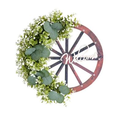 Imagem de Vaveren Guirlanda de Natal com Roda de Roleta de Madeira - Enfeite para Pendurar na Porta de Entrada - Ideal para Decoração de Festas em Estilo Fazenda,