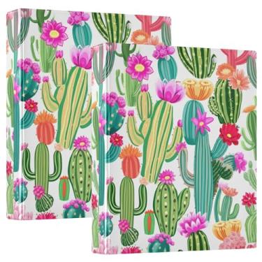 Imagem de 3 fichários de 3 anéis coloridos personalizados com flores de cactos 3,8 cm, 200 folhas, fichário de escritório, 31,5 x 27 x 6 cm, pacote com 2