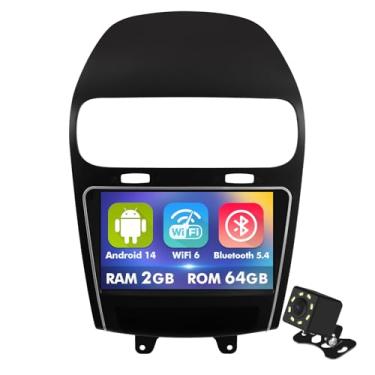 Imagem de Tela sensível ao toque IPS de 9 polegadas Android 14 estéreo para carro Dodge Journey 2011-2019 com CarPlay sem fio e Android Auto 2 + rádio de carro de 64 GB, compatível com WiFi 6, Bluetooth, 5.4