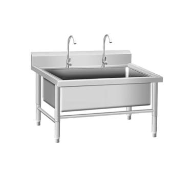 Imagem de Lavatório de esfregão de piso comercial, pia/lavatório de esfregão de montagem no chão, bacia de serviço de esfregão de aço inoxidável, balde de esfregão utilitário interno e externo, pia de