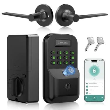 Imagem de Fechadura de porta de entrada sem chave eletrônica - fechadura inteligente com teclado para porta da frente com impressão digital e controle de aplicativo, fechadura funciona com vida inteligente