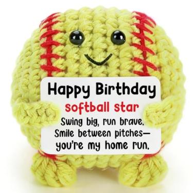 Imagem de Weming Birthday Gift – Mini Crochet Softball with Positive Card, Handmade 3inch, Softball Player Present from Parents or Friends, Cute Room Desk Decor