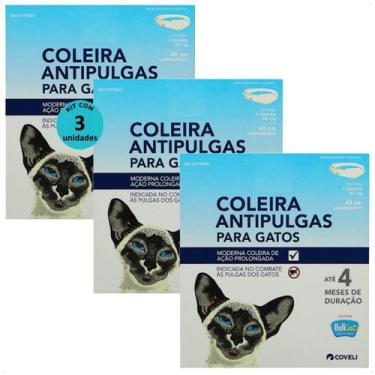 Imagem de Coleira antipulgas bullcat para gatos 40cm e 15g coveli kit com 3