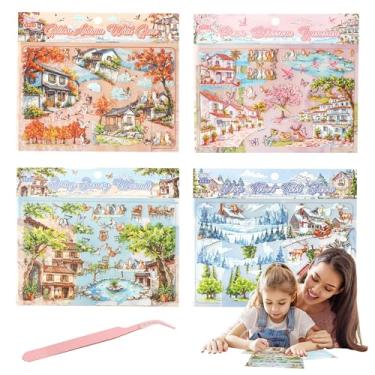Imagem de SZXYCZL Cute Miniature Scene 4 Sets DIY 3D Sticker Scene Stick Book Multiple Scenarios, Make You Own Mini House Sticker Therapy for Teen Adult Relief Pass The Time-Scenic Cottage