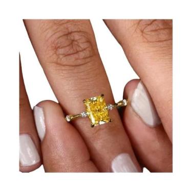 Imagem de Anel De Zircônia Cúbica Amarela Para Mulheres, Aliança De Ouro Luxuosa