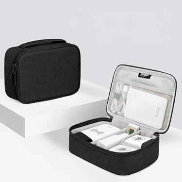 Imagem de Pacote com 1 bolsa de armazenamento de eletrônicos multicamadas – Organizador de viagem de nylon durável à prova de choque para fones de ouvido/adaptadores de energia - Preto