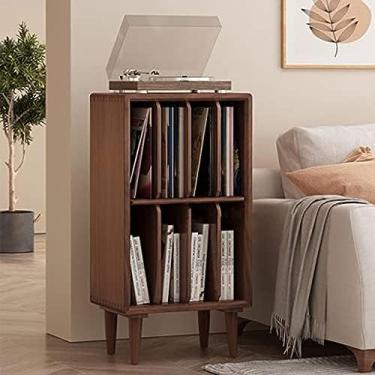 Imagem de Estante De Cubo De Registro De Madeira De Pinho Com 2 Prateleiras, Cubo De Armazenamento De Vinil Vintage Prateleira Giratória Com 4 Registros De Armazenamento, Cabe 140 Registros LP, 45 * 32 * 89