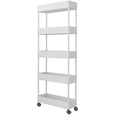 Imagem de Organizador De Armazenamento Móvel Prateleiras/torre De Armazenamento De Cozinha/prateleiras De Banheiro Deslizantes/sala De Estar Rack De Carrinho Cinco Camadas 18cm De Largura 40x18x116cm,Branco