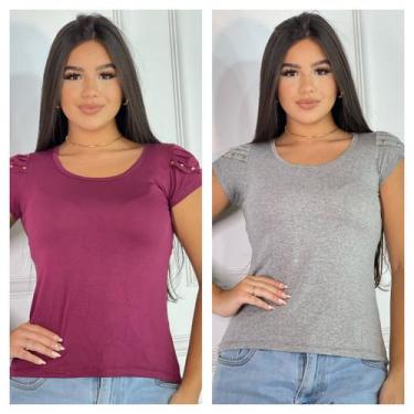 Imagem de Kit 2 Blusas Femininas detalhe na manga - GK TODA BELA, Vinho, Cinza, 