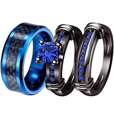 Imagem de ringheart 3 peças de anéis combinando para ele e ela anéis de casal Pruple CZ conjuntos de alianças de casamento femininas, women size7 & men size7, Metal Cristal Metal Cristal strass, Zircônia cúbica